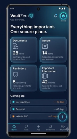 VaultZero dashboard screen